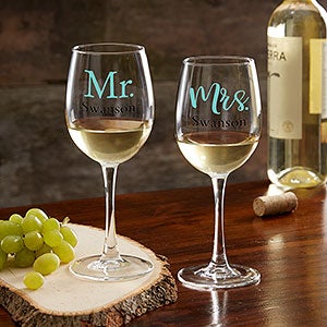 Wedding  Engagement Personalized White Wine Glass - 21160-W