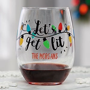 Lets Get Lit Personalized Christmas Stemless Wine Glass - 21161-S