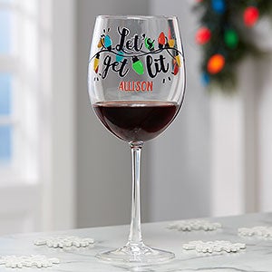 Lets Get Lit Personalized Christmas Red Wine Glass - 21161-R