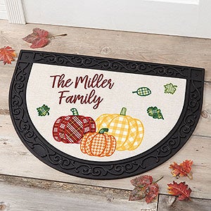 Fall Plaid Pumpkin Personalized Half Round Doormat - 21176