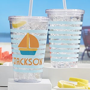 Personalized beach birthday cups, drink up beaches, bulk tumblers