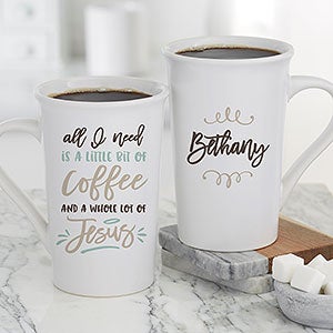 A Little Bit of Coffee and a Lot of Jesus Personalized Latte Mug 16 oz.- White - 21392-U