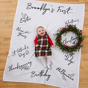 Babys First Holiday Milestone Personalized Plush Fleece Blanket - 21433