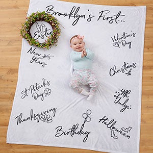 Baby s First Holiday Milestone Personalized Plush Fleece Blanket