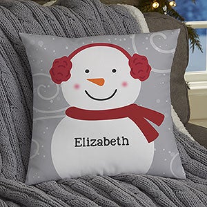 Snowman Family Personalized 14-inch Velvet Throw Pillow - 21535-SV