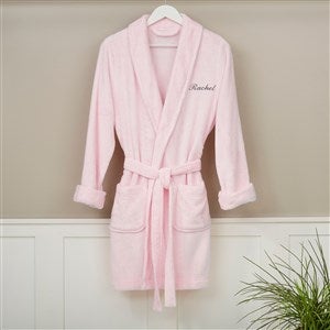 Ladies Classic Luxury Embroidered Fleece Robe - Pink