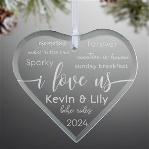 I Love Us Glass Heart Engraved Message Ornament - 21693
