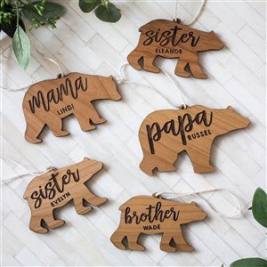 Bear Family Personalized Whitewash Wood Ornament