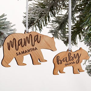 Bear Family Personalized Whitewash Wood Ornament