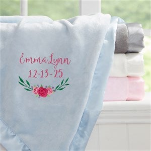 Floral Embroidered Blue Baby Blanket - 21731-B