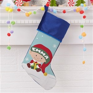 Christmas Elf Characters Personalized Blue Christmas Stockings - 21842-BL