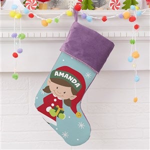 Christmas Elf Characters Personalized Purple Christmas Stockings - 21842-P
