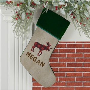 Cozy Cabin Buffalo Check Personalized Green Christmas Stockings - 21844-G