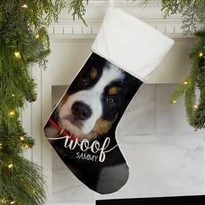 Woof & Meow Personalized Pet Photo Ivory Christmas Stockings - 21884-I