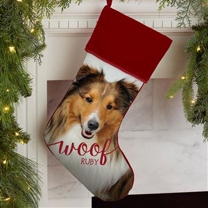 Woof  Meow Personalized Pet Photo Burgundy Christmas Stockings - 21884-B