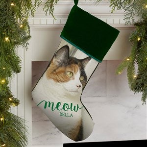 Woof  Meow Personalized Pet Photo Green Christmas Stockings - 21884-G