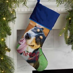 Woof  Meow Personalized Pet Photo Blue Christmas Stockings - 21884-BL