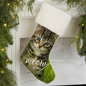 Woof  Meow Personalized Pet Photo Ivory Faux Fur Christmas Stockings - 21884-IF