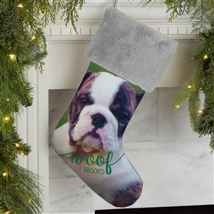 Woof  Meow Personalized Pet Photo Grey Faux Fur Christmas Stockings - 21884-GF