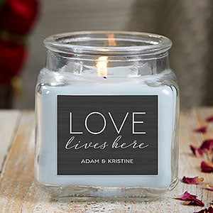 Love Lives Here Personalized 10 oz. Linen Candle Jar - 21926-10CW