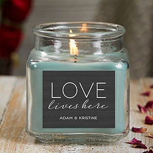 Love Lives Here Personalized 10 oz. Eucalyptus Mint Candle Jar - 21926-10ES