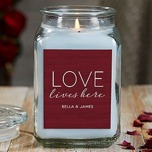 Love Lives Here Personalized 18 oz. Linen Candle Jar - 21926-18CW