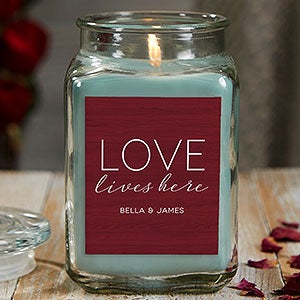 Love Lives Here Personalized 18 oz. Eucalyptus Mint Candle Jar - 21926-18ES