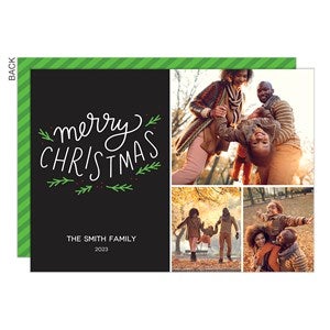 Holly Flourish Christmas Photo Card - 3 Photo-Premium - 21994-3-P