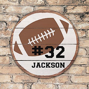 Football Personalized Round Wood Wall Sign - 22394