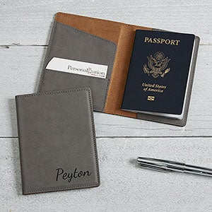 Personalized Charcoal Leatherette Passport Holder - 22658-G