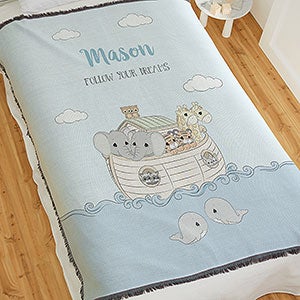 Precious Moments® Noahs Ark Personalized Baby Boy 56x60 Woven Throw Blanket - 22685-A