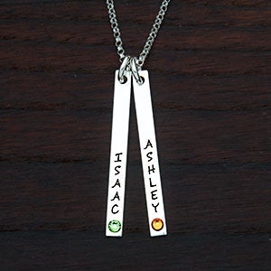 Personalized Stamped Name  Birthstone 2 Bars Necklace - 22784D-2