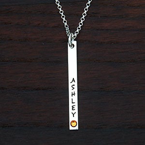 Personalized Stamped Name  Birthstone 1 Bar Necklace - 22784D-1