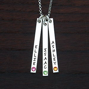 Personalized Stamped Name  Birthstone 3 Bars Necklace - 22784D-3