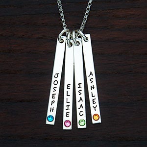 Personalized Stamped Name  Birthstone 4 Bars Necklace - 22784D-4