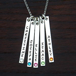 Personalized Stamped Name  Birthstone 5 Bars Necklace - 22784D-5