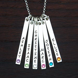 Personalized Stamped Name  Birthstone 6 Bars Necklace - 22784D-6