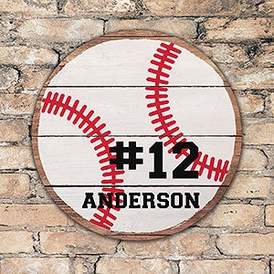 Baseball Personalized Round Wood Wall Sign - 22802