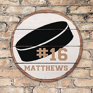 Hockey Puck Personalized Round Wood Wall Sign - 22803