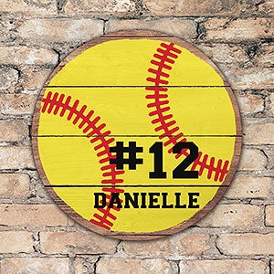 Softball Personalized Round Wood Wall Sign - 22806
