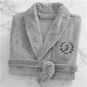 Floral Wreath Embroidered Luxury Grey Fleece Robe - 23200-G