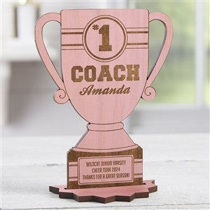 #1 Coach Personalized Trophy Pink Stain Wood Keepsake - 23245-P