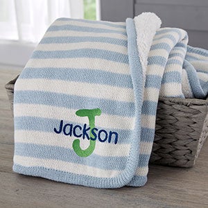 Name  Initial Personalized Blue Knit Baby Blanket - 23247-B