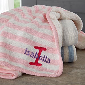PERSONALIZED COTTON CABLE KNIT BABY BLANKET - MONOGRAM (pink/blue