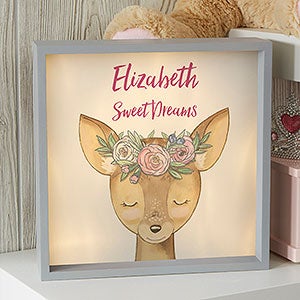 Woodland Floral Deer Personalized Grey LED Shadow Box- 10x 10 - 23337G-10x10