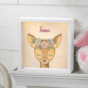 Woodland Floral Deer Personalized Ivory LED Shadow Box- 6x 6 - 23337I-6x6