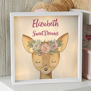 Woodland Floral Deer Personalized Ivory LED Shadow Box- 10x 10 - 23337I-10x10