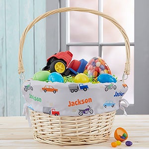 Cars & Trucks Personalized Natural Wicker Easter Basket  - 23373