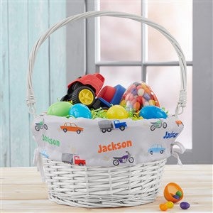 Modes of Transportation Personalized White Easter Basket with Folding Handle - 23373-W