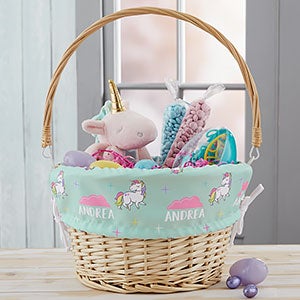 Unicorn Adventure Personalized Natural Easter Basket with Folding Handle - 23377
